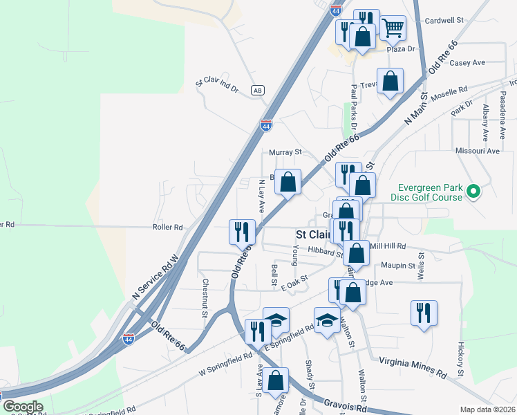 map of restaurants, bars, coffee shops, grocery stores, and more near 175 North Lay Avenue in Saint Clair