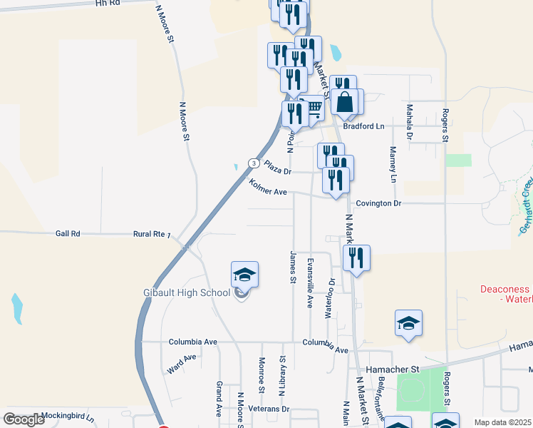 map of restaurants, bars, coffee shops, grocery stores, and more near 316 Leah Drive in Waterloo