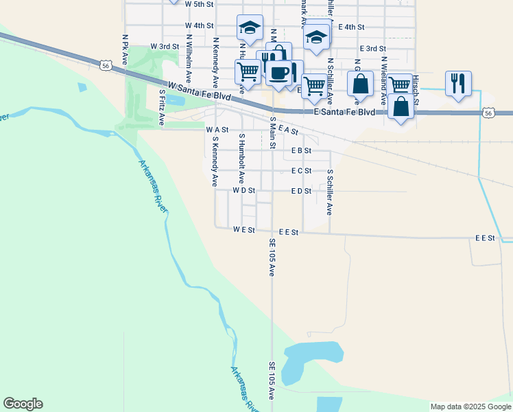map of restaurants, bars, coffee shops, grocery stores, and more near 100 Random Road in Ellinwood