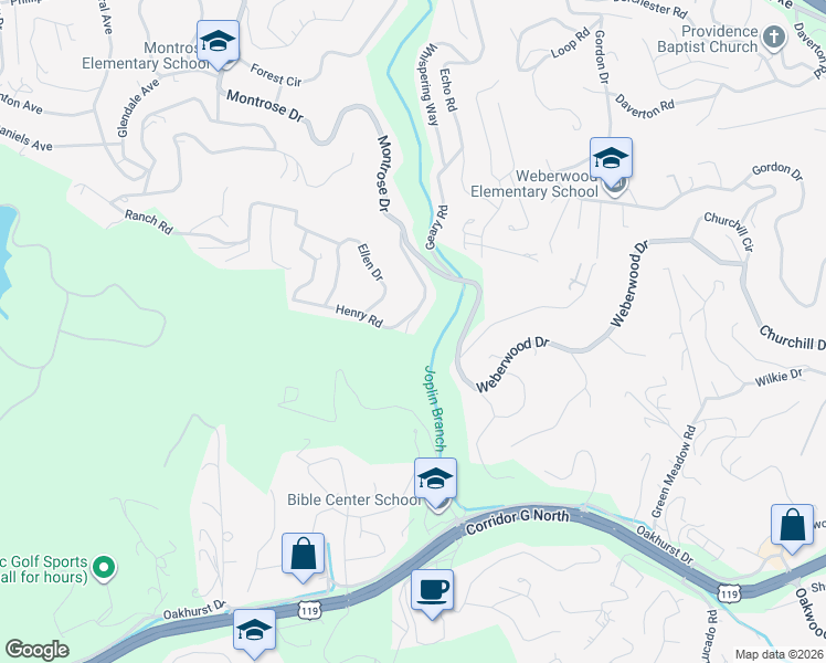 map of restaurants, bars, coffee shops, grocery stores, and more near 1127 Montrose Drive in South Charleston