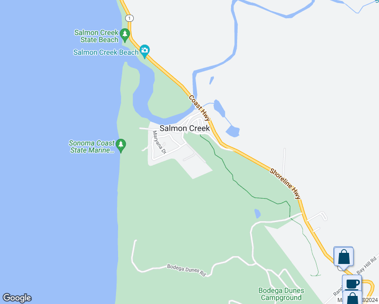 map of restaurants, bars, coffee shops, grocery stores, and more near 355 McChristian Avenue in Bodega Bay