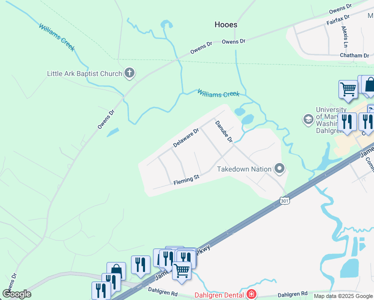 map of restaurants, bars, coffee shops, grocery stores, and more near 4352 Albemarle Court in King George