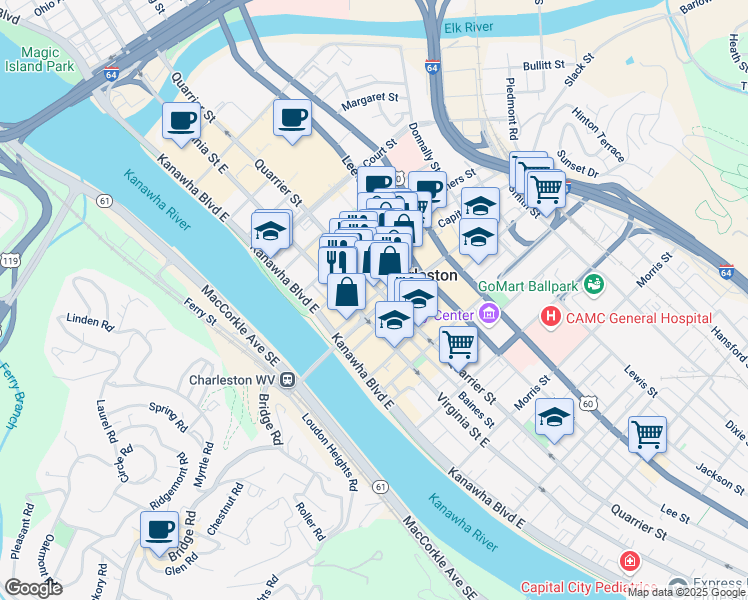 map of restaurants, bars, coffee shops, grocery stores, and more near 110 Hale Street in Charleston