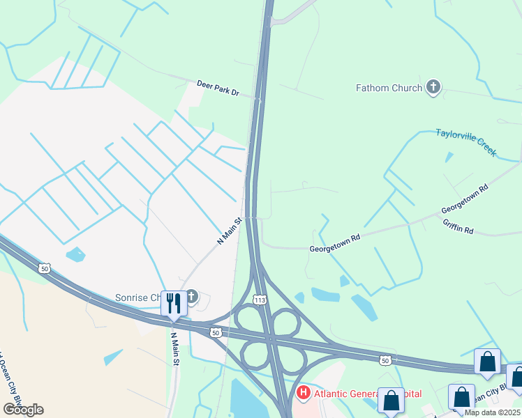 map of restaurants, bars, coffee shops, grocery stores, and more near 10101 Georgetown Road in Berlin