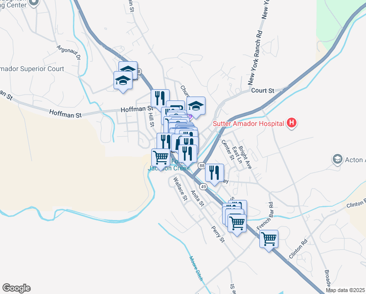 map of restaurants, bars, coffee shops, grocery stores, and more near 46 Main Street in Jackson