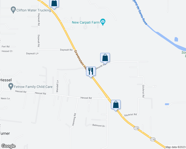 map of restaurants, bars, coffee shops, grocery stores, and more near 5151 Gravenstein Highway South in Sebastopol