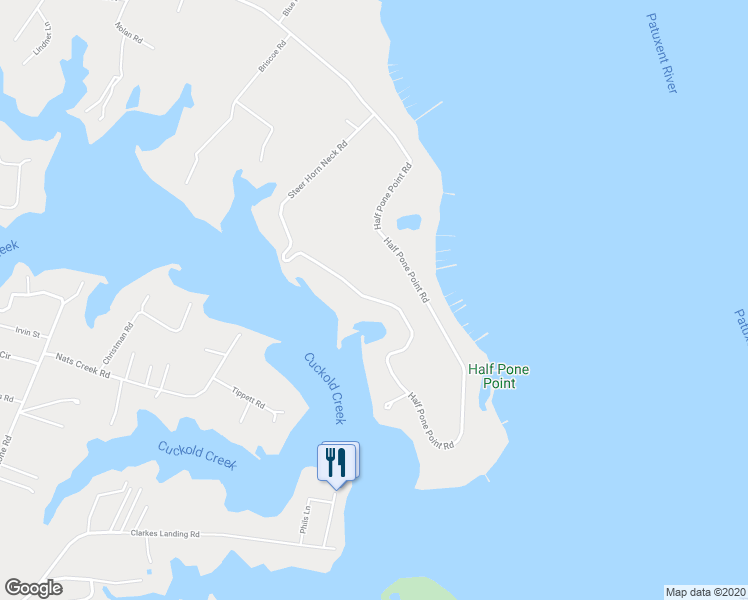map of restaurants, bars, coffee shops, grocery stores, and more near 24336 Half Pone Point Road in Hollywood