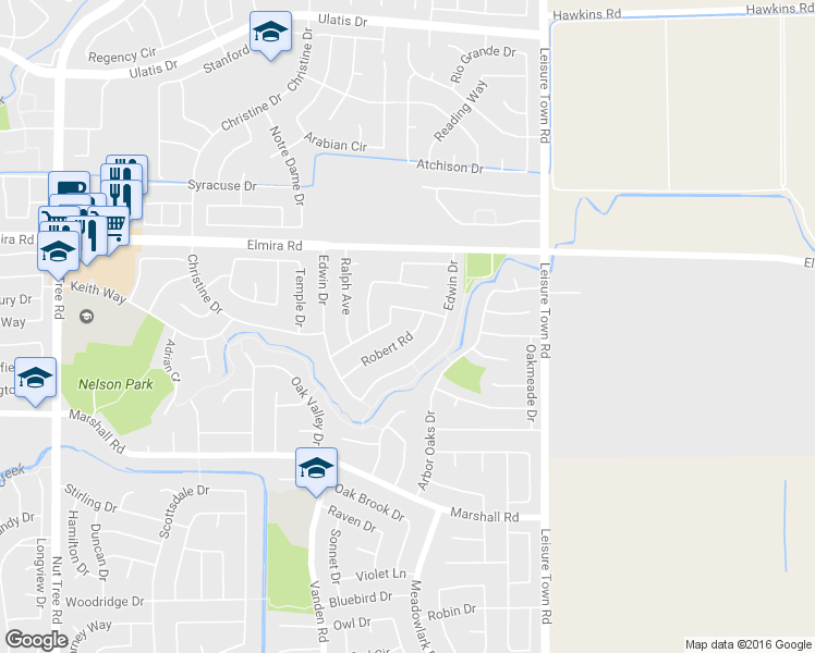 map of restaurants, bars, coffee shops, grocery stores, and more near 485 Robert Road in Vacaville