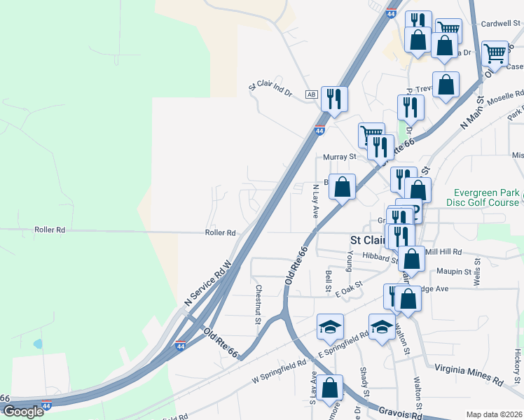 map of restaurants, bars, coffee shops, grocery stores, and more near 2-298 North Service Rd W in St Clair