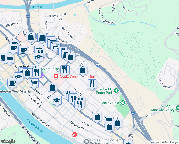 map of restaurants, bars, coffee shops, grocery stores, and more near 1332 Hansford Street in Charleston