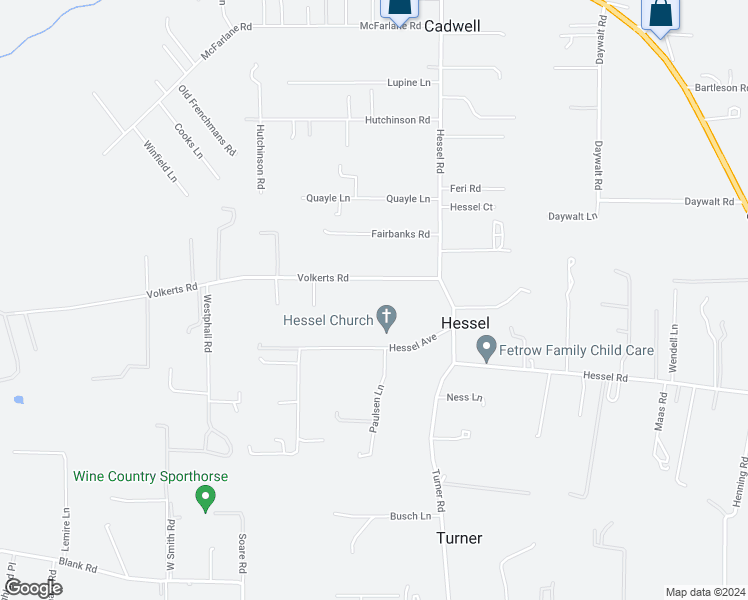 map of restaurants, bars, coffee shops, grocery stores, and more near 5121 Volkerts Road in Sebastopol