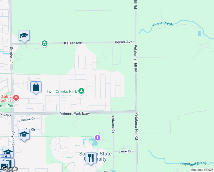 map of restaurants, bars, coffee shops, grocery stores, and more near 5732 Kassandra Place in Cotati