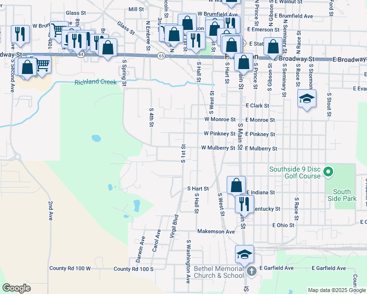 map of restaurants, bars, coffee shops, grocery stores, and more near 499 W Mulberry St in Princeton