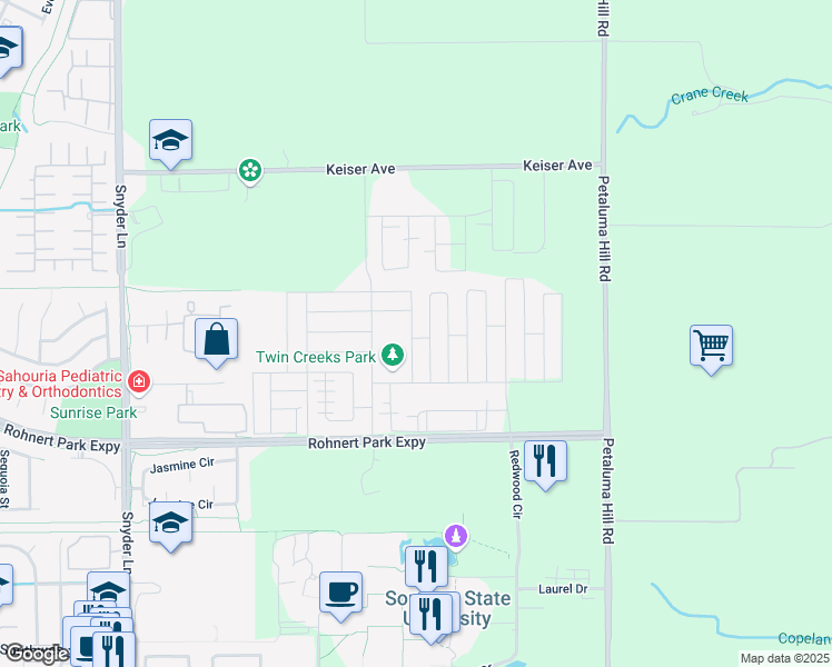 map of restaurants, bars, coffee shops, grocery stores, and more near 5532 Kenneth Place in Rohnert Park