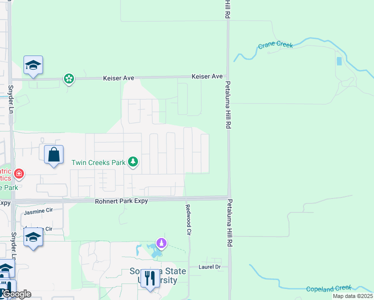 map of restaurants, bars, coffee shops, grocery stores, and more near 5840 Kristina Place in Cotati