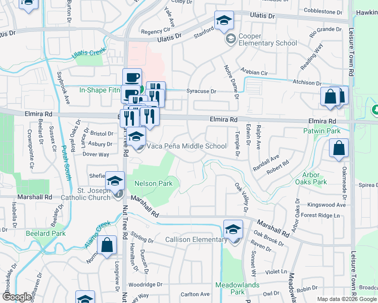 map of restaurants, bars, coffee shops, grocery stores, and more near 630 Ithica Court in Vacaville