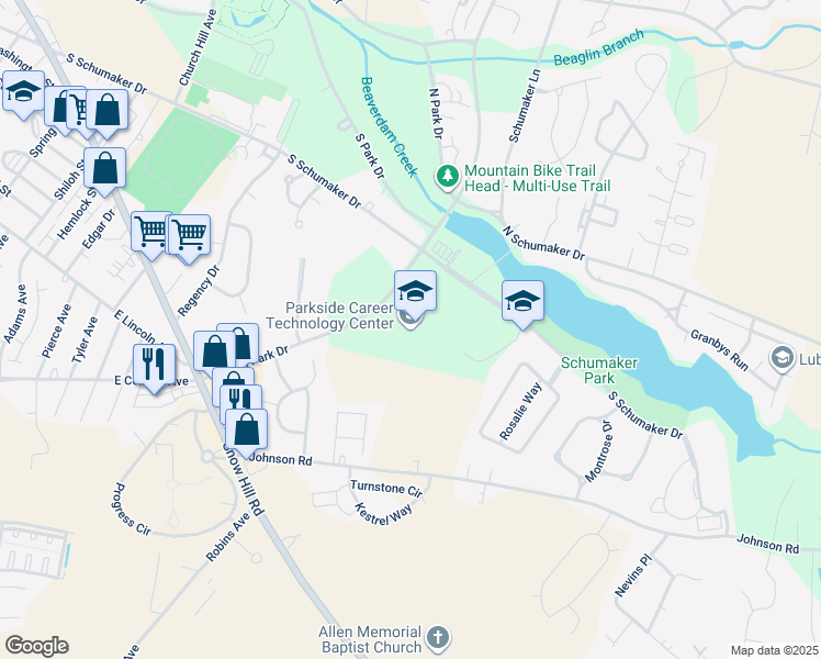 map of restaurants, bars, coffee shops, grocery stores, and more near 1015 Beaglin Park Drive in Salisbury