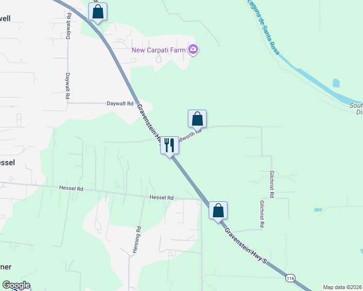 map of restaurants, bars, coffee shops, grocery stores, and more near 5151 Gravenstein Highway South in Sebastopol