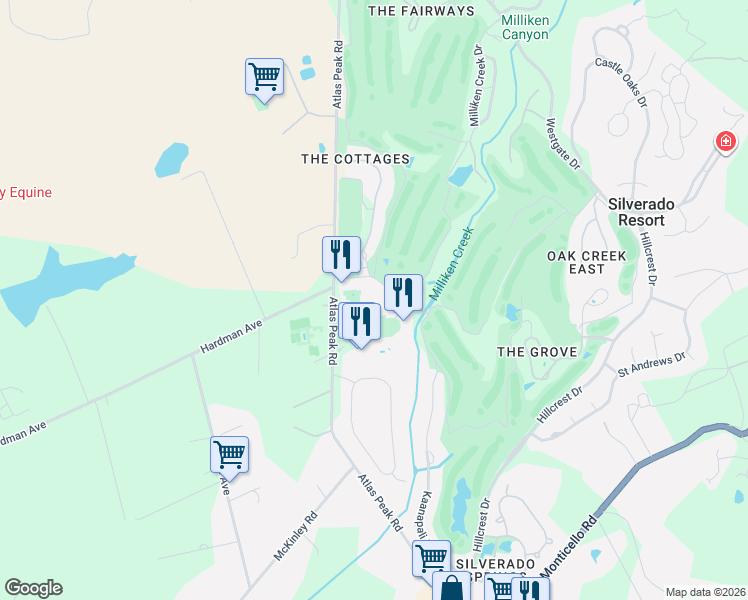 map of restaurants, bars, coffee shops, grocery stores, and more near 1600 Atlas Peak Road in Napa
