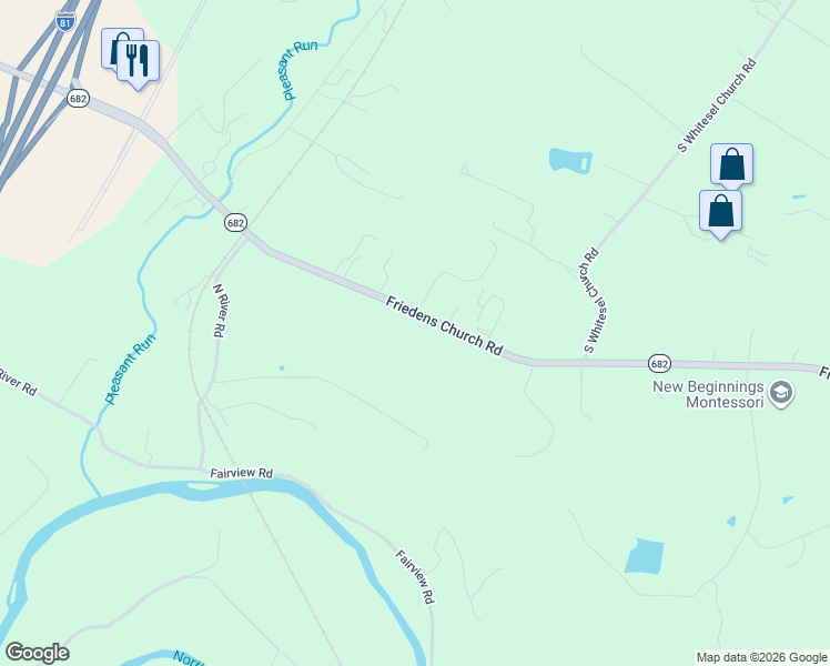 map of restaurants, bars, coffee shops, grocery stores, and more near 1741 Friedens Church Road in Mount Crawford