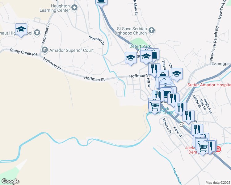 map of restaurants, bars, coffee shops, grocery stores, and more near 317 West Sierra View Drive in Jackson