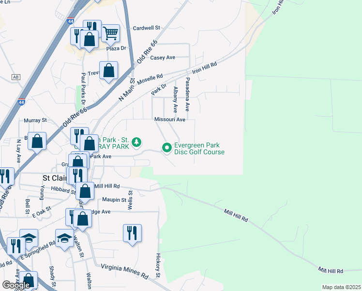 map of restaurants, bars, coffee shops, grocery stores, and more near 7 Ann Court in Saint Clair
