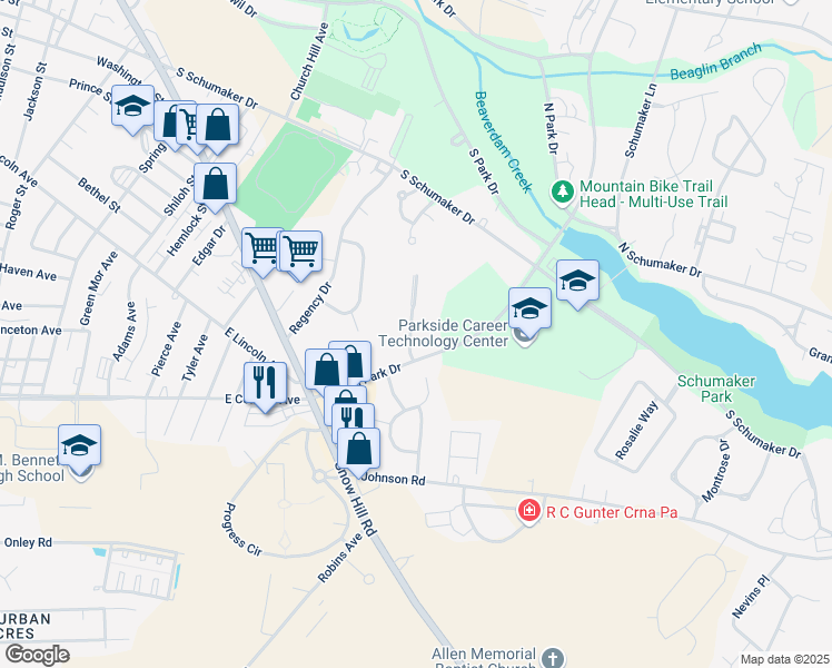 map of restaurants, bars, coffee shops, grocery stores, and more near 715 College Lane in Salisbury