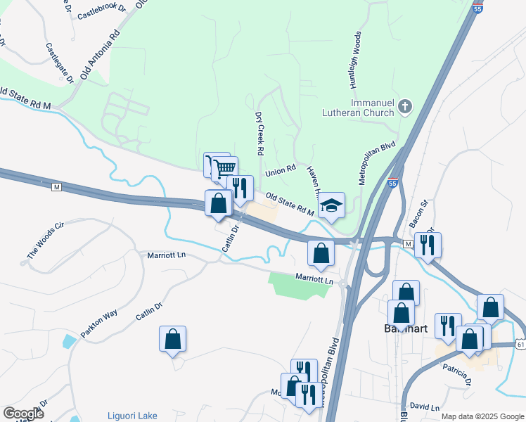 map of restaurants, bars, coffee shops, grocery stores, and more near 1704 Catlin Drive in Barnhart
