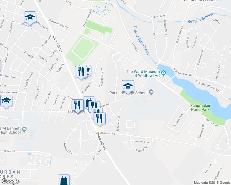 map of restaurants, bars, coffee shops, grocery stores, and more near 709 College Lane in Salisbury