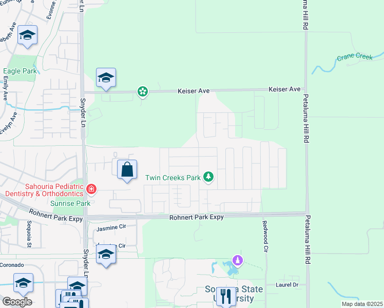 map of restaurants, bars, coffee shops, grocery stores, and more near 1453 Kincade Place in Rohnert Park