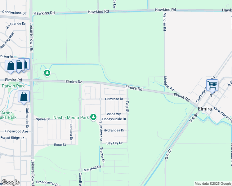map of restaurants, bars, coffee shops, grocery stores, and more near 263 Wisteria Circle in Vacaville
