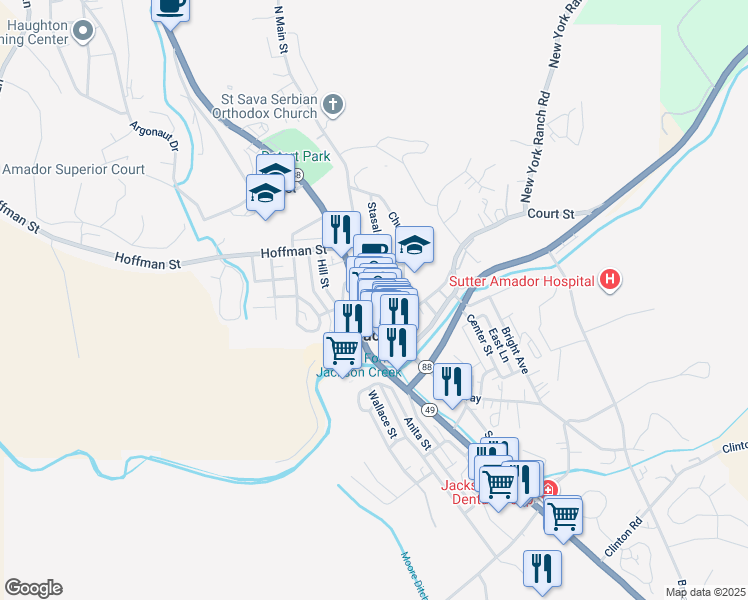 map of restaurants, bars, coffee shops, grocery stores, and more near 205 Summit Street in Jackson