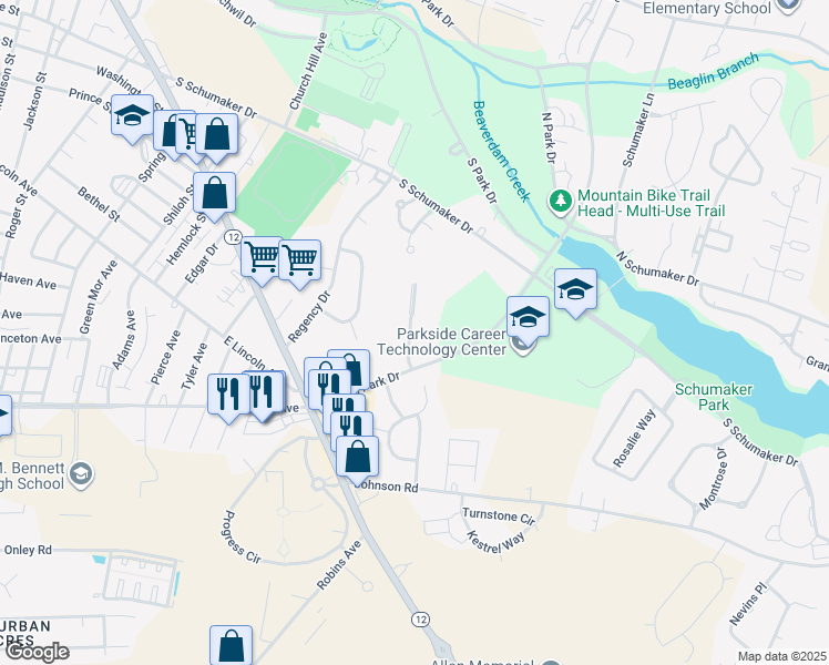 map of restaurants, bars, coffee shops, grocery stores, and more near 715 College Lane in Salisbury