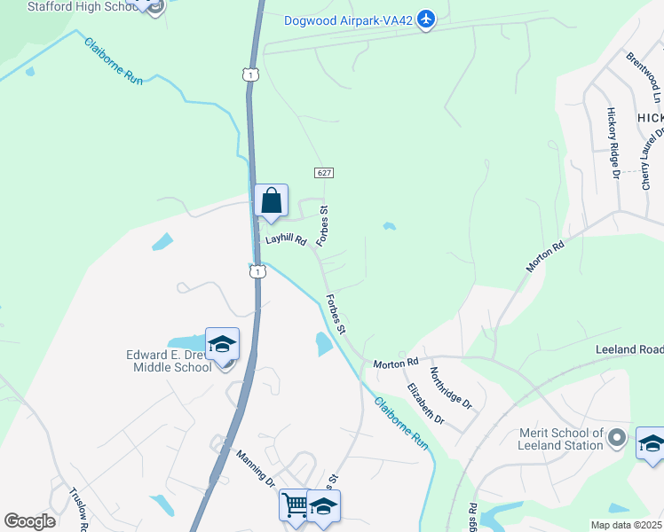 map of restaurants, bars, coffee shops, grocery stores, and more near 1432 Forbes Street in Fredericksburg