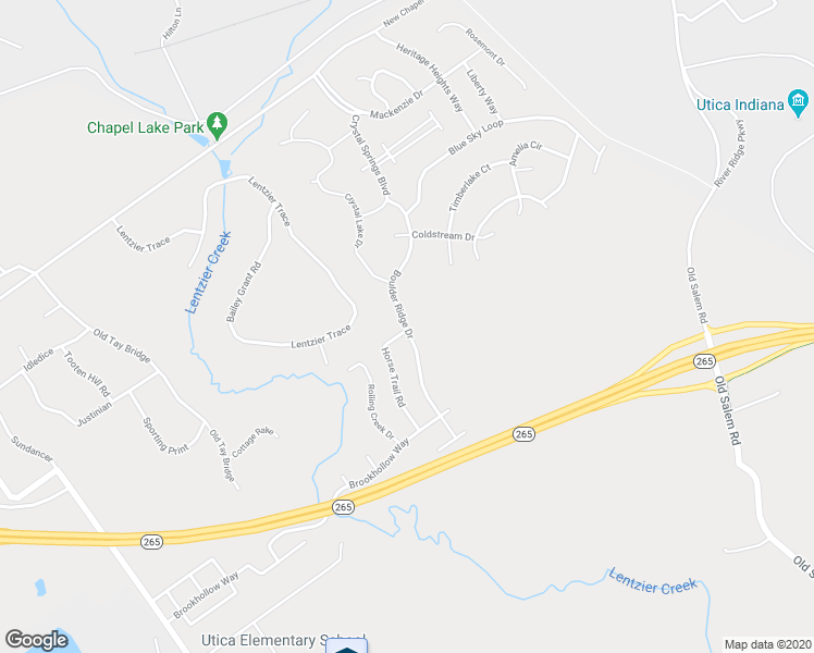 map of restaurants, bars, coffee shops, grocery stores, and more near Boulder Ridge Drive in Jeffersonville