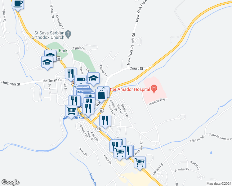 map of restaurants, bars, coffee shops, grocery stores, and more near 609 Pitt Street in Jackson