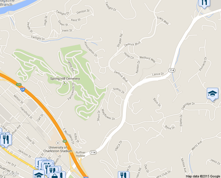map of restaurants, bars, coffee shops, grocery stores, and more near 901 Scenic Dr in Charleston