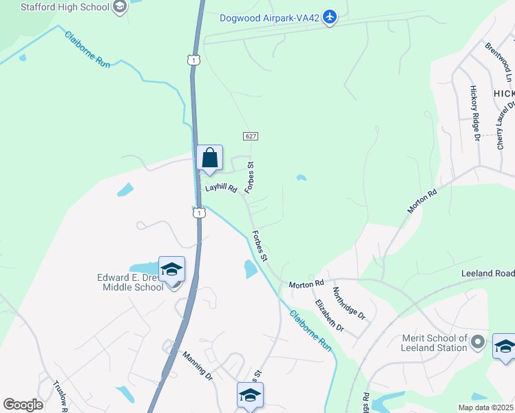 map of restaurants, bars, coffee shops, grocery stores, and more near 1432 Forbes Street in Fredericksburg