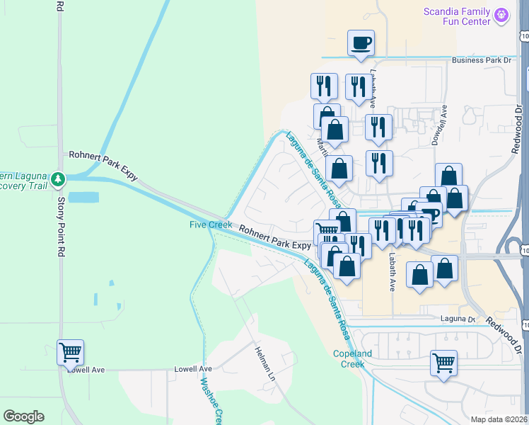 map of restaurants, bars, coffee shops, grocery stores, and more near 911 Corte Amarillo in Rohnert Park