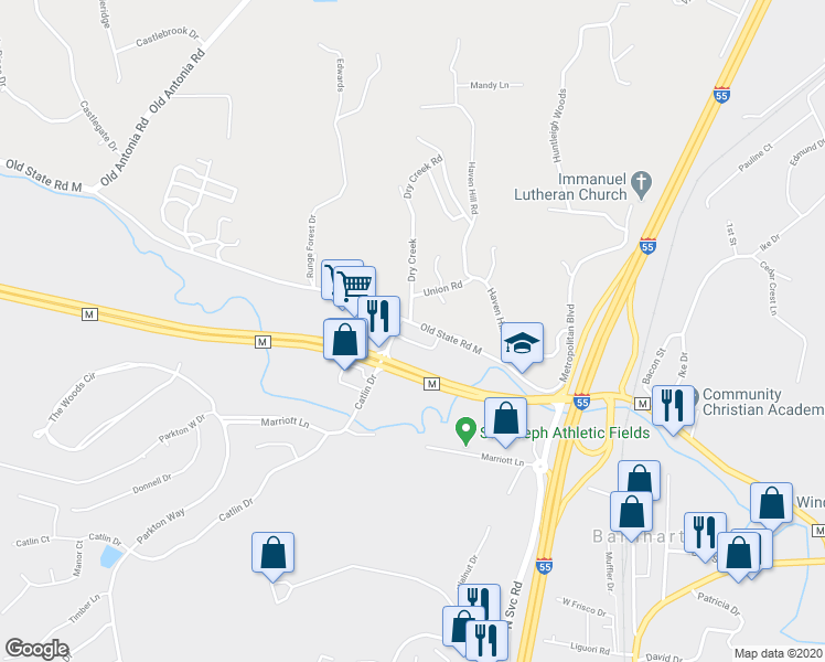 map of restaurants, bars, coffee shops, grocery stores, and more near 1704 Catlin Drive in Barnhart