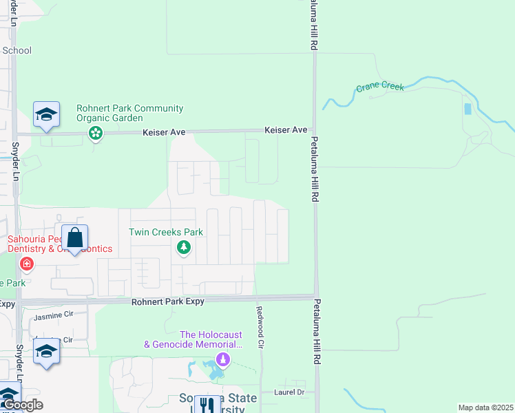 map of restaurants, bars, coffee shops, grocery stores, and more near 5706 Knight Road in Cotati