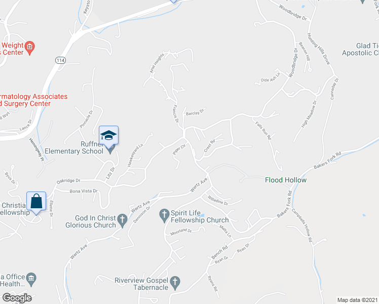 map of restaurants, bars, coffee shops, grocery stores, and more near 2075 Oakridge Drive in Charleston