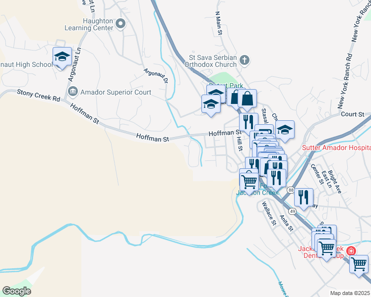 map of restaurants, bars, coffee shops, grocery stores, and more near 317 West Sierra View Drive in Jackson