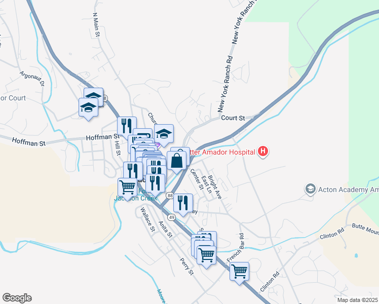 map of restaurants, bars, coffee shops, grocery stores, and more near 424 Water Street in Jackson