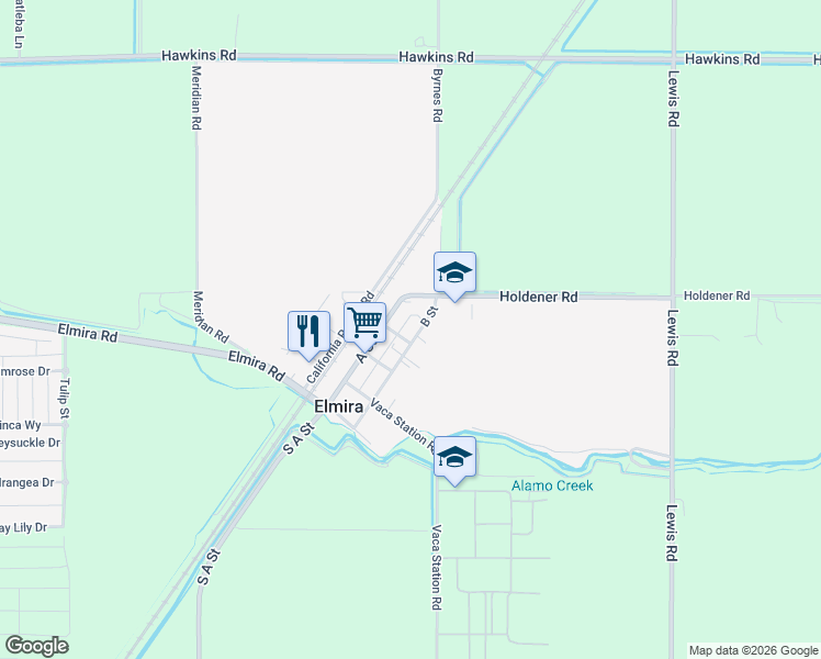 map of restaurants, bars, coffee shops, grocery stores, and more near 6105 B Street in Elmira