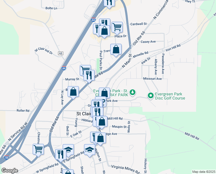 map of restaurants, bars, coffee shops, grocery stores, and more near 440 North Main Street in Saint Clair