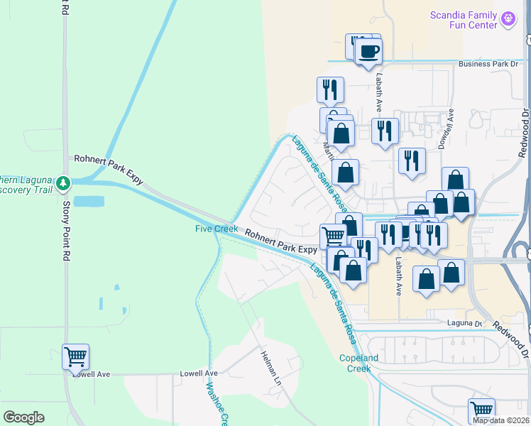 map of restaurants, bars, coffee shops, grocery stores, and more near 911 Corte Amarillo in Rohnert Park