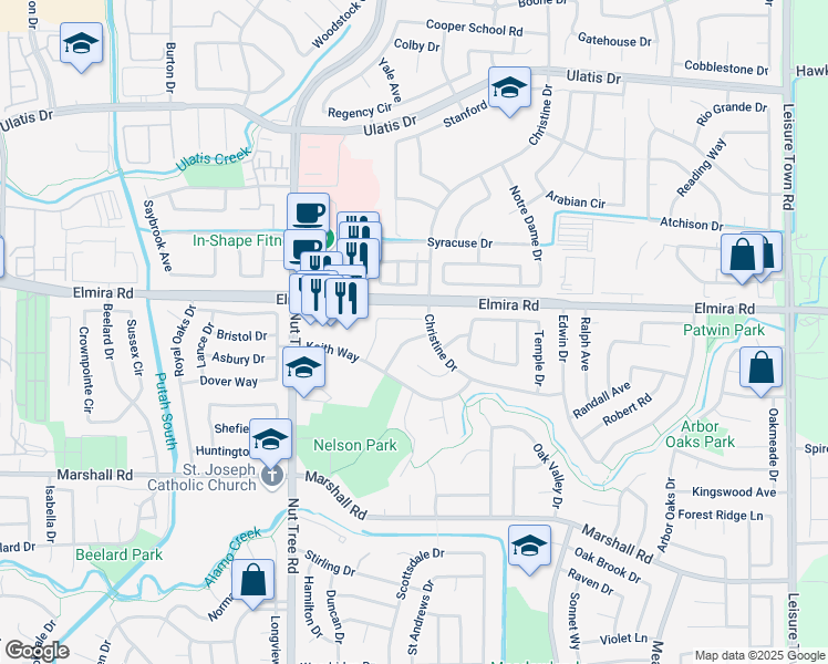 map of restaurants, bars, coffee shops, grocery stores, and more near 513 Purdue Drive in Vacaville
