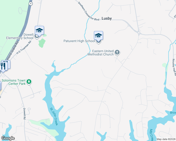 map of restaurants, bars, coffee shops, grocery stores, and more near 880 Johnswoods Road in Lusby