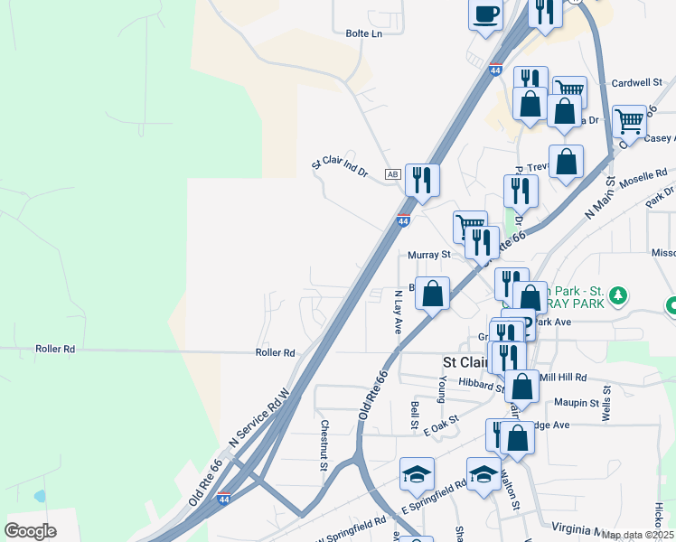 map of restaurants, bars, coffee shops, grocery stores, and more near 2273 North Service Road West in Saint Clair